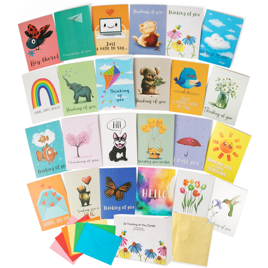 Thinking of You Cards - Set of 24 with Envelopes and Sealing Stickers